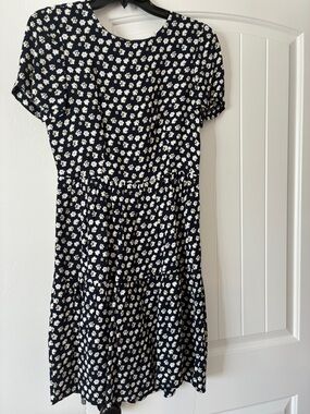 J. Crew Navy Floral Short Sleeve Midi Dress